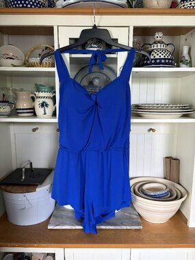 Aqua Green Royal Blue Romper Swimsuit XL One Piece Halter